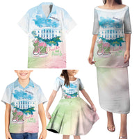 Chucks N Pearls 2024 Family Matching Puletasi and Hawaiian Shirt Pink Green Rocking The World - Wonder Print Shop