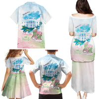 Chucks N Pearls 2024 Family Matching Puletasi and Hawaiian Shirt Pink Green Rocking The World - Wonder Print Shop
