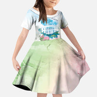 Chucks N Pearls 2024 Kid Short Sleeve Dress Pink Green Rocking The World - Wonder Print Shop