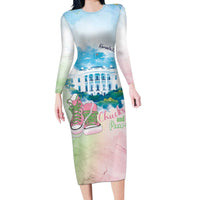 Chucks N Pearls 2024 Long Sleeve Bodycon Dress Pink Green Rocking The World - Wonder Print Shop