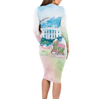 Chucks N Pearls 2024 Long Sleeve Bodycon Dress Pink Green Rocking The World - Wonder Print Shop
