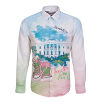 Chucks N Pearls 2024 Long Sleeve Button Shirt Pink Green Rocking The World - Wonder Print Shop