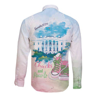 Chucks N Pearls 2024 Long Sleeve Button Shirt Pink Green Rocking The World - Wonder Print Shop