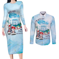 Chucks N Pearls 2024 Couples Matching Long Sleeve Bodycon Dress and Long Sleeve Button Shirt I'm With Her LT7 - Wonder Print Shop