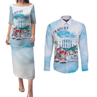 Chucks N Pearls 2024 Couples Matching Puletasi and Long Sleeve Button Shirt I'm With Her LT7 - Wonder Print Shop