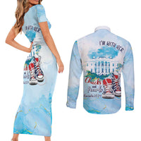 Chucks N Pearls 2024 Couples Matching Short Sleeve Bodycon Dress and Long Sleeve Button Shirt I'm With Her LT7 - Wonder Print Shop