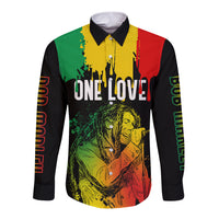 Jamaica Reggae Long Sleeve Button Shirt Legend Bob Sketch Style One Love - Wonder Print Shop