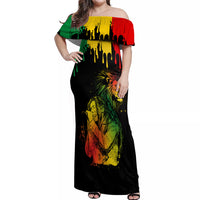 Jamaica Reggae Off Shoulder Maxi Dress Legend Bob Sketch Style One Love - Wonder Print Shop