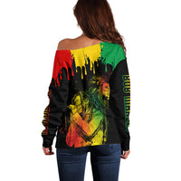 Jamaica Reggae Off Shoulder Sweater Legend Bob Sketch Style One Love - Wonder Print Shop