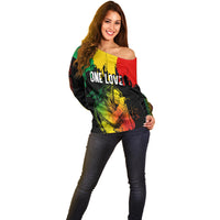 Jamaica Reggae Off Shoulder Sweater Legend Bob Sketch Style One Love - Wonder Print Shop