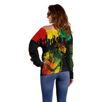 Jamaica Reggae Off Shoulder Sweater Legend Bob Sketch Style One Love - Wonder Print Shop