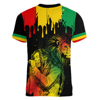 Jamaica Reggae Women V Neck T Shirt Legend Bob Sketch Style One Love - Wonder Print Shop