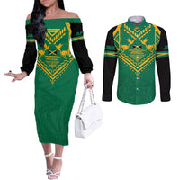 JLP Choose Jamaica Couples Matching Off The Shoulder Long Sleeve Dress and Long Sleeve Button Shirt - Wonder Print Shop