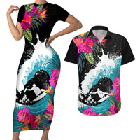 Hawaii Surfing Couples Matching Short Sleeve Bodycon Dress and Hawaiian Shirt Triple Crown Rides The Waves LT7 - Wonder Print Shop