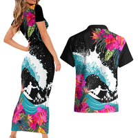 Hawaii Surfing Couples Matching Short Sleeve Bodycon Dress and Hawaiian Shirt Triple Crown Rides The Waves LT7 - Wonder Print Shop
