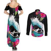 Hawaii Surfing Couples Matching Summer Maxi Dress and Long Sleeve Button Shirts Triple Crown Rides The Waves LT7 - Wonder Print Shop