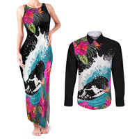 Hawaii Surfing Couples Matching Tank Maxi Dress and Long Sleeve Button Shirts Triple Crown Rides The Waves LT7 - Wonder Print Shop