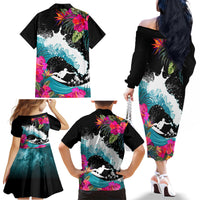 Hawaii Surfing Family Matching Off Shoulder Long Sleeve Dress and Hawaiian Shirt Triple Crown Rides The Waves - Wonder Print Shop
