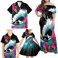 Hawaii Surfing Family Matching Off Shoulder Maxi Dress and Hawaiian Shirt Triple Crown Rides The Waves LT7 - Wonder Print Shop