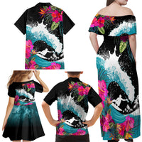 Hawaii Surfing Family Matching Off Shoulder Maxi Dress and Hawaiian Shirt Triple Crown Rides The Waves LT7 - Wonder Print Shop