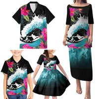 Hawaii Surfing Family Matching Puletasi Dress and Hawaiian Shirt Triple Crown Rides The Waves - Wonder Print Shop