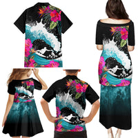 Hawaii Surfing Family Matching Puletasi Dress and Hawaiian Shirt Triple Crown Rides The Waves - Wonder Print Shop