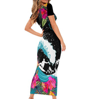 Hawaii Surfing Family Matching Short Sleeve Bodycon Dress and Hawaiian Shirt Triple Crown Rides The Waves - Wonder Print Shop