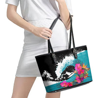 Hawaii Surfing Leather Tote Bag Triple Crown Rides The Waves - Wonder Print Shop
