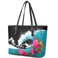 Hawaii Surfing Leather Tote Bag Triple Crown Rides The Waves - Wonder Print Shop