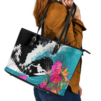 Hawaii Surfing Leather Tote Bag Triple Crown Rides The Waves - Wonder Print Shop