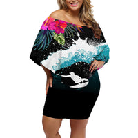 Hawaii Surfing Off Shoulder Short Dress Triple Crown Rides The Waves - Wonder Print Shop