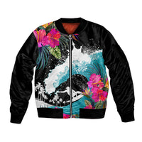 Hawaii Surfing Sleeve Zip Bomber Jacket Triple Crown Rides The Waves - Wonder Print Shop