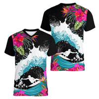 Hawaii Surfing Women V Neck T Shirt Triple Crown Rides The Waves - Wonder Print Shop