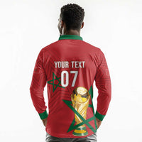 Morocco Football WC2026 Custom Long Sleeve Polo Shirt Atlas Lions - Conquer The World - Wonder Print Shop