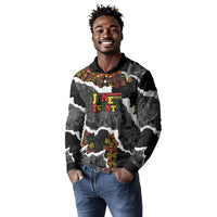 Juneteenth Freedom Day Personalized Grunge Ethnic Motif Long Sleeve Polo Shirt Black History