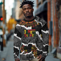 Juneteenth Freedom Day Personalized Grunge Ethnic Motif Long Sleeve Shirt Black History