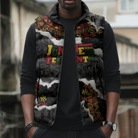 Juneteenth Freedom Day Personalized Grunge Ethnic Motif Sleeveless Puffer Jacket Black History