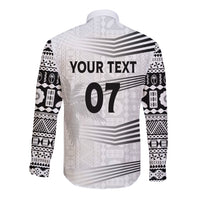 Personalised Fiji Rugby Long Sleeve Button Shirt Kaiviti WC 2023 Jersey Replica - White - Wonder Print Shop