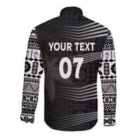 Personalised Fiji Rugby Long Sleeve Button Shirt Kaiviti WC 2023 Jersey Replica - Black - Wonder Print Shop