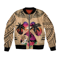 Personalised Polynesian Bomber Jacket Dog Lover With Beagle - Sunset At The Beach LT7 - Wonder Print Shop