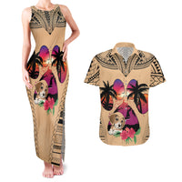 Personalised Polynesian Couples Matching Tank Maxi Dress And Hawaiian Shirt Dog Lover With Beagle - Sunset At The Beach LT7 - Wonder Print Shop