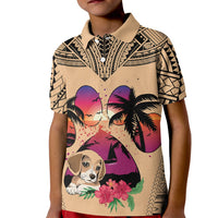 Personalised Polynesian Kid Polo Shirt Dog Lover With Beagle - Sunset At The Beach - Wonder Print Shop