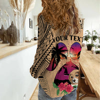 Personalised Polynesian Women Casual Shirt Dog Lover With Beagle - Sunset At The Beach - Wonder Print Shop