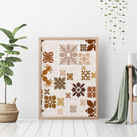 Vintage Hawaii Canvas Wall Art Hawaiian Quilt Kapa Mismatch Beige LT7 - Wonder Print Shop