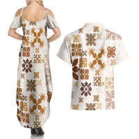 Vintage Hawaii Couples Matching Summer Maxi Dress and Hawaiian Shirt Hawaiian Quilt Kapa Mismatch Beige LT7 - Wonder Print Shop