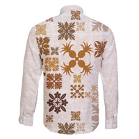 Vintage Hawaii Family Matching Short Sleeve Bodycon Dress and Hawaiian Shirt Hawaiian Quilt Kapa Mismatch Beige - Wonder Print Shop