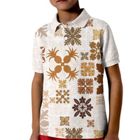 Vintage Hawaii Kid Polo Shirt Hawaiian Quilt Kapa Mismatch Beige - Wonder Print Shop
