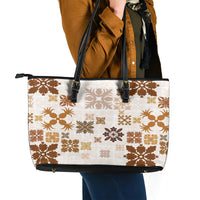 Vintage Hawaii Leather Tote Bag Hawaiian Quilt Kapa Mismatch Beige - Wonder Print Shop
