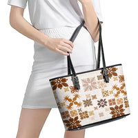 Vintage Hawaii Leather Tote Bag Hawaiian Quilt Kapa Mismatch Beige - Wonder Print Shop