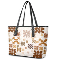 Vintage Hawaii Leather Tote Bag Hawaiian Quilt Kapa Mismatch Beige - Wonder Print Shop